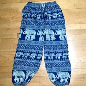 Boho Blue Elephant Lounge Pants S M NEW